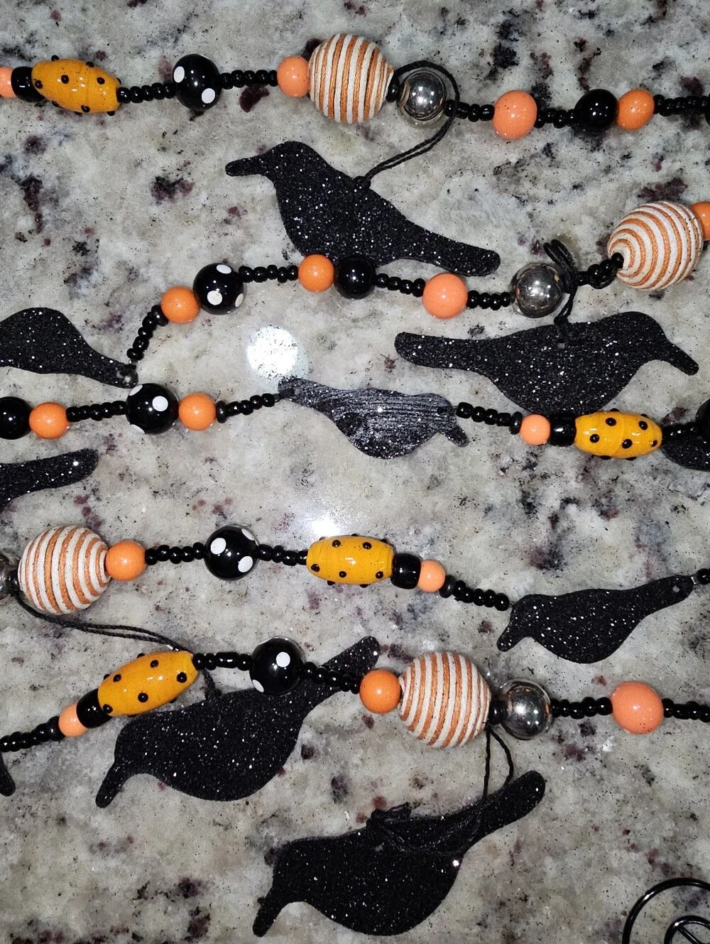 Halloween Beaded Glitter Crow Garland 6' New